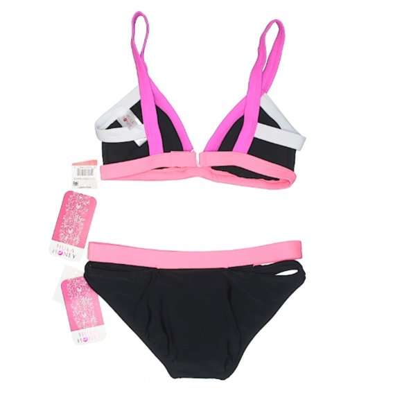 Hula Honey Black & Coral Contrast Triangle Bikini - Picture 3 of 4